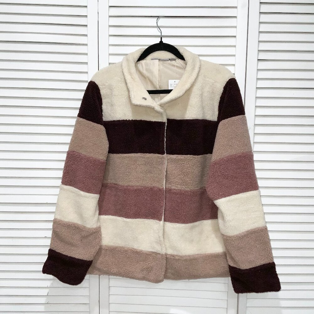 Jason Maxwell Multi-color Striped Sherpa Teddy Coat